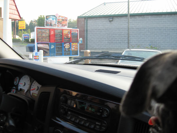 Okay, I want a cheeseburger Blizzard, fries, chicken fingers...